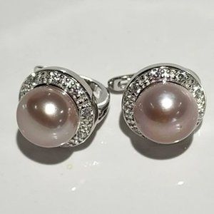 925 Sterling Silver Button Cultured Lavender Freshwater Pearl Leverback Earrings